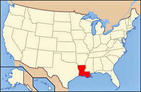 USA map showing location of Louisiana